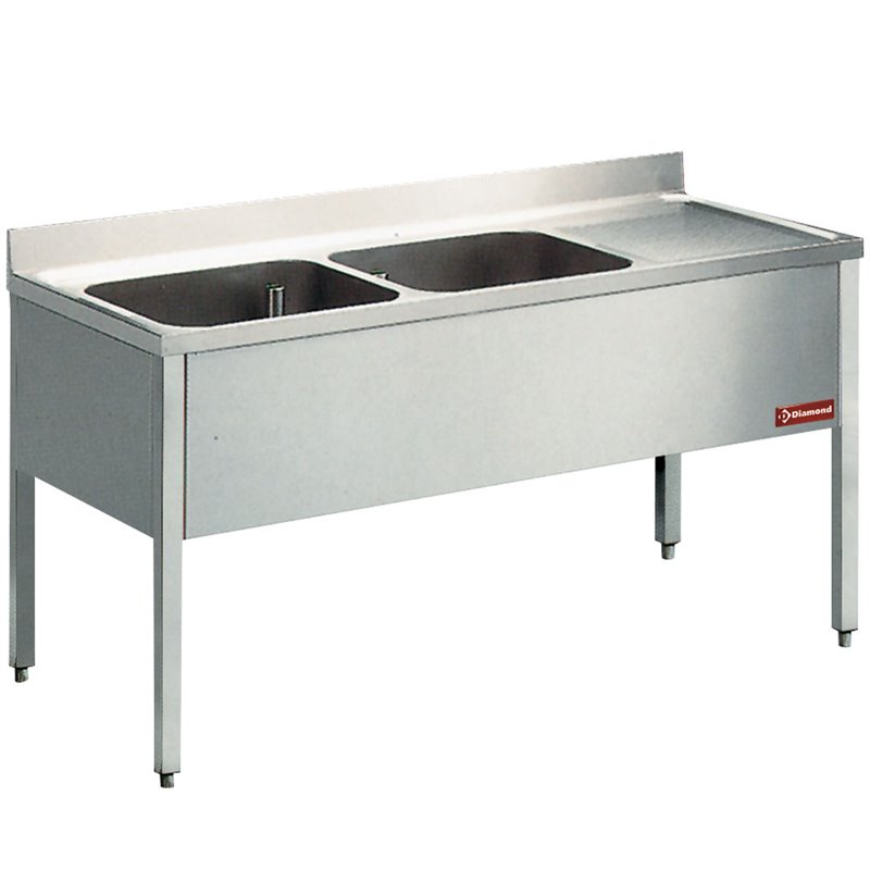 Plonge 2 cuves et 1 &eacute;gouttoir &agrave; droite, avec pi&eacute;tement - Diamond - L1620D-KD-D