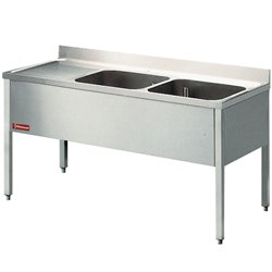 Plonge 2 cuves et 1 &eacute;gouttoir &agrave; gauche, avec pi&eacute;tement - Diamond - L1620S-KD-D