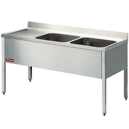 Plonge 2 cuves et 1 &eacute;gouttoir &agrave; gauche, avec pi&eacute;tement - Diamond - L1620S-KD-D