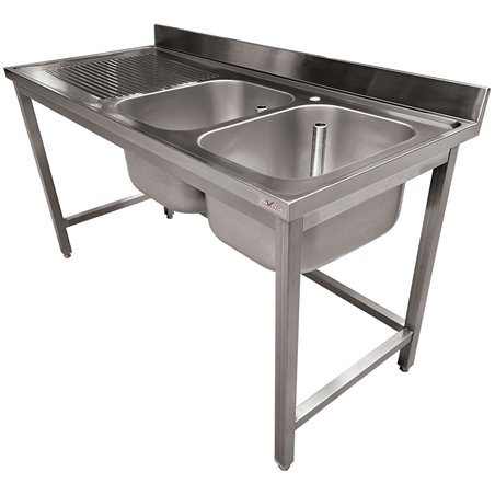 Plonge inox ECO 2 cuves &eacute;gouttoir gauche, sans tablette inf&eacute;rieure - Diamond - WR-C2E1-8G