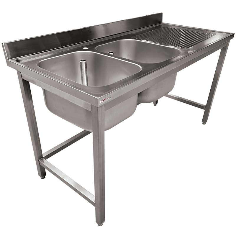 Plonge inox ECO 2 cuves &eacute;gouttoir droite, sans tablette inf&eacute;rieure - Diamond - WR-E1C2-6D