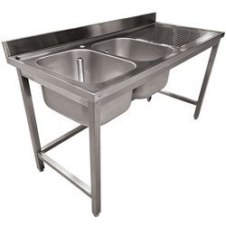 Plonge inox ECO 2 cuves &eacute;gouttoir droite, sans tablette inf&eacute;rieure - Diamond - WR-E1C2-8D