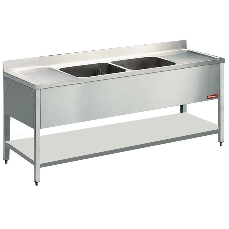 Plonge 2 cuves 500x500xh325 2 egout.+piet.   - Diamond - L2021-D