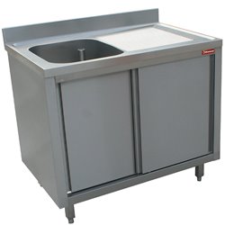 Plonge 1 cuve 600x500x275 &eacute;gouttoir droit sur armoire 2 portes coulissantes - Diamond - L1411D-AS-D