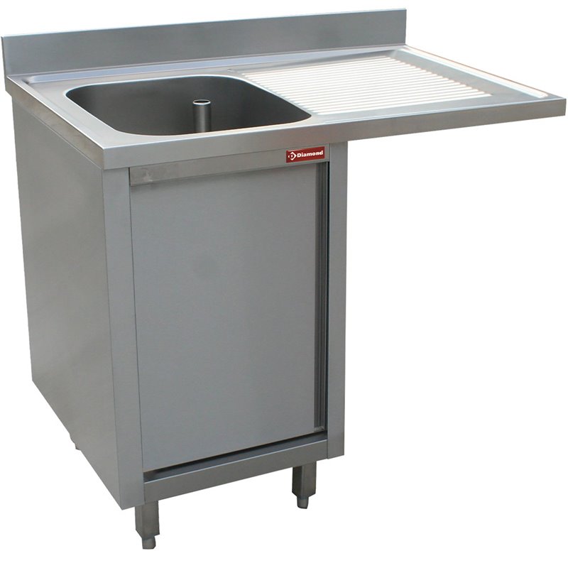Plonge 1 cuve, &eacute;gouttoir &agrave; droite, sur armoire 1 porte battante et espace lave-vaisselle - Diamond - L1411VD-AS-D