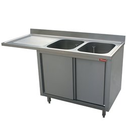 Plonge 2 cuves 400x500x275 &eacute;gouttoir gauche sur armoire 2 portes coulissantes et espace lave vaisselle - Diamond - L1621VS-AS-D