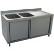 Plonge 2 cuves 500x500x325 &eacute;gouttoir droit sur armoire 2 portes coulissantes - Diamond - L1821D-AS-D