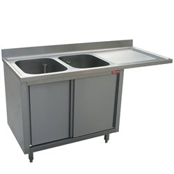Plonge 2 cuves 500x500x325 &eacute;gouttoir droit  sur armoire 2 portes coulissantes et espace lave vaisselle - Diamond - L1821VD-AS-D