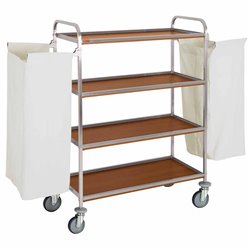 Chariot &agrave; linge inox, 4 niveaux, avec 2 sacs - ch&ecirc;ne fonc&eacute; - Diamond - C2SL/1-NC