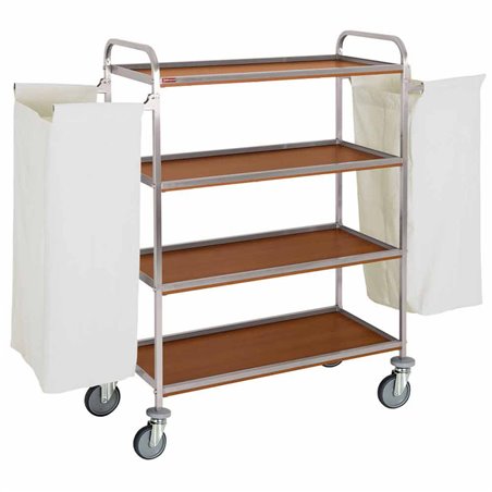 Chariot &agrave; linge inox, 4 niveaux, avec 2 sacs - ch&ecirc;ne fonc&eacute; - Diamond - C2SL/1-NC