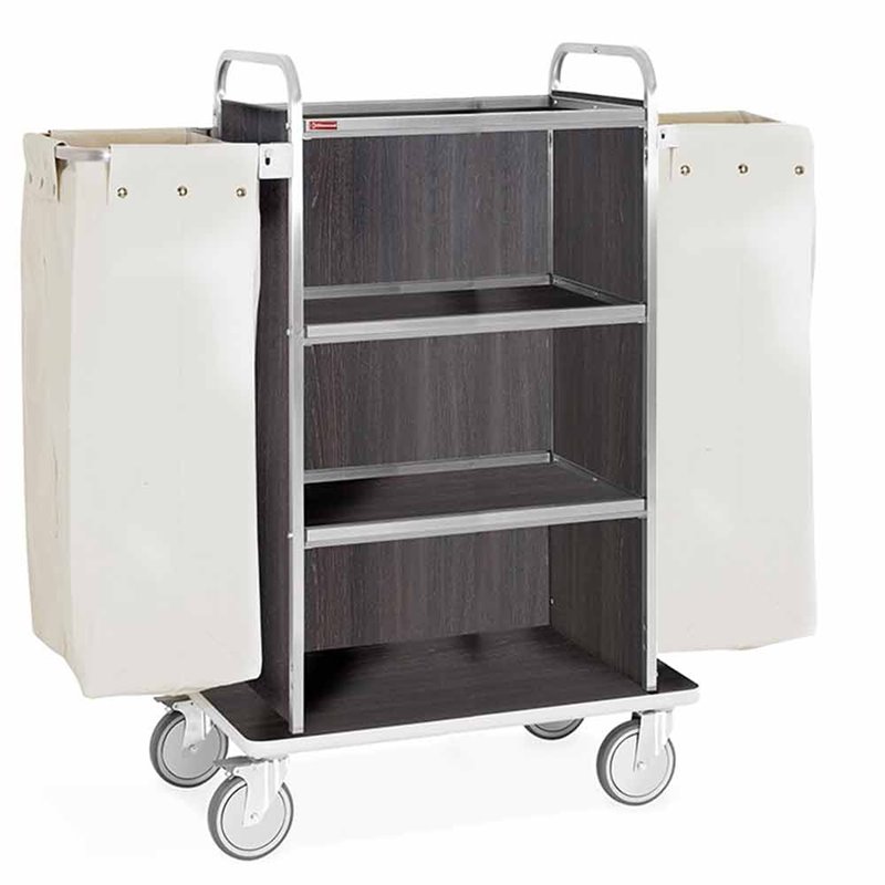 Chariot &agrave; linge inox, 4 niveaux, 2 sacs -ch&ecirc;ne fonc&eacute; - Diamond - C2SL/2-NC