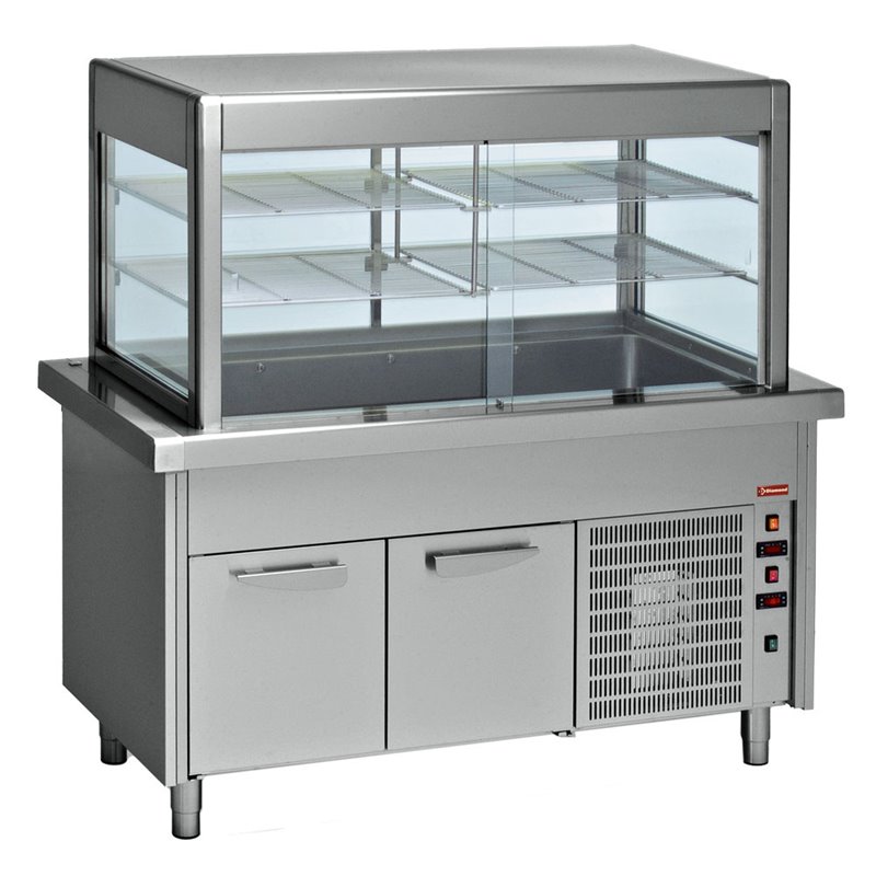El&eacute;ment cuve et vitrine r&eacute;frig&eacute;r&eacute;e sur armoire r&eacute;frig&eacute;r&eacute;e 4x GN 1/1 - Diamond - S80/RCRV15-R2