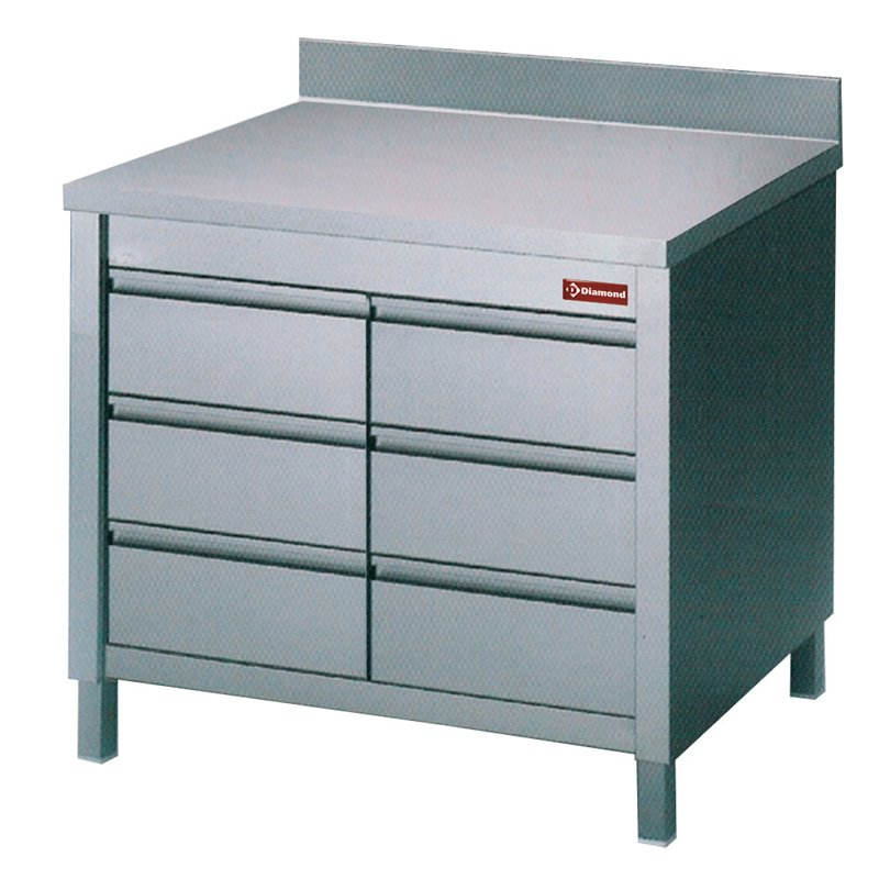 Table sur armoire avec 6 tiroirs GN1/1 - Diamond - TACS107/B-D