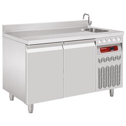 Table frigorifique "murale" ventil&eacute;e, 2 portes GN 1/1, 260 Lit. avec &eacute;vier - Diamond - DT131/P9A_EV