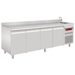 Table frigorifique "murale" ventil&eacute;e, 4 portes GN 1/1, 550 Lit. avec &eacute;vier - Diamond - DT224/P9A_EV