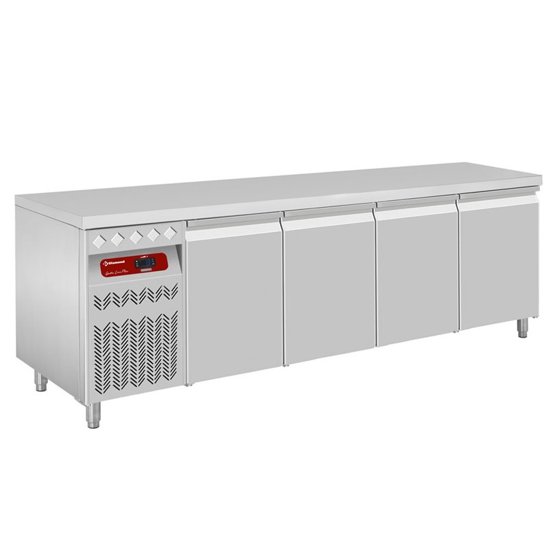 Table frigorifique ventil&eacute;e, 4 portes GN 1/1, 550 Lit. groupe a gauche - Diamond - DT224/P9GX