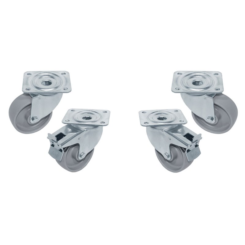 Kit 4 Roues inox pour tables, pivotantes, 2x avec freins - Diamond - RTG4-P9