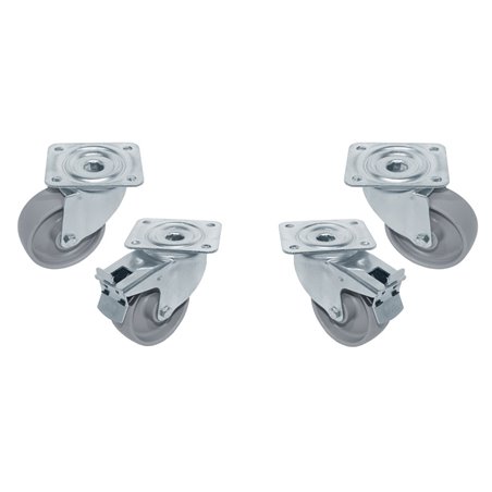 Kit 4 Roues inox pour tables, pivotantes, 2x avec freins - Diamond - RTG4-P9
