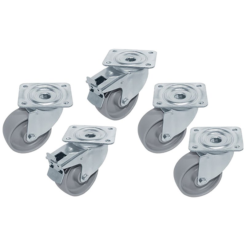 Kit 5 Roues inox pour tables, pivotantes, 2x avec freins - Diamond - RTG6-2R