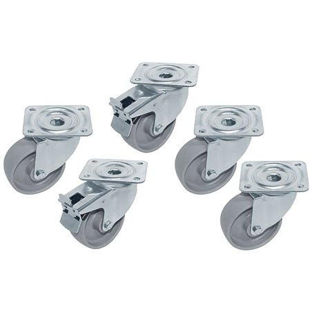 Kit 5 Roues inox pour tables, pivotantes, 2x avec freins - Diamond - RTG6-2R