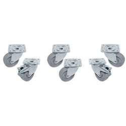 Kit 6 Roues inox pour tables, pivotantes, 2x avec freins - Diamond - RTG6-P9