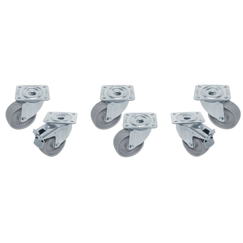 Kit 6 Roues inox pour tables, pivotantes, 2x avec freins - Diamond - RTG6-P9