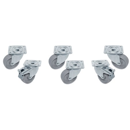Kit 6 Roues inox pour tables, pivotantes, 2x avec freins - Diamond - RTG6-P9