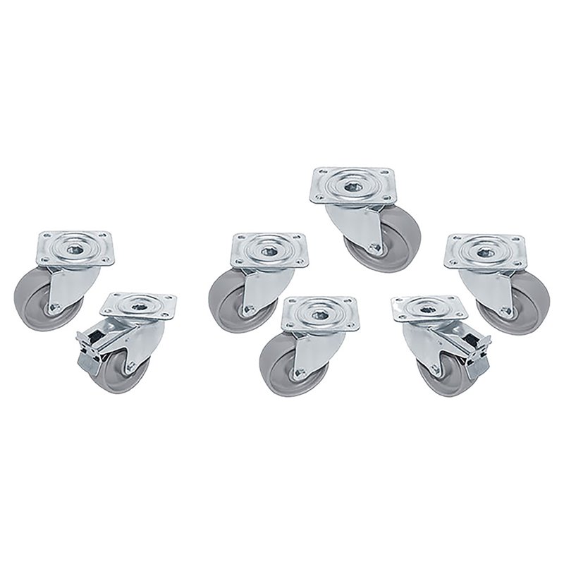 Kit 7 Roues inox pour tables, pivotantes, 2x avec freins - Diamond - RTG8-2R