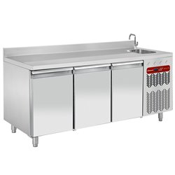 Table frigorifique "murale", ventil&eacute;e, 3 portes GN 1/1, avec &eacute;vier - Diamond - TG3N/HA-R2EV