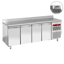 Table frigorifique "murale", ventil&eacute;e, 4 portes GN 1/1, avec &eacute;vier - Diamond - TG4N/HA-R2EV