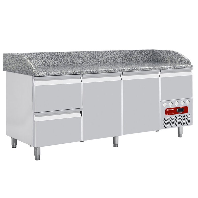 Table frigo 2 portes 600x400, 2  tiroirs neutres (8x bacs 600x400) + tiroir ustensiles - Diamond - TP261/P9