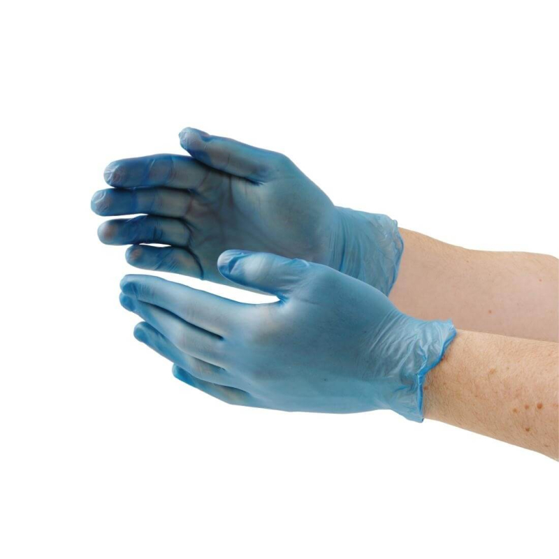 Gants alimentaires en vinyle poudr&eacute;s bleus Taille L - CB254-L - Vogue