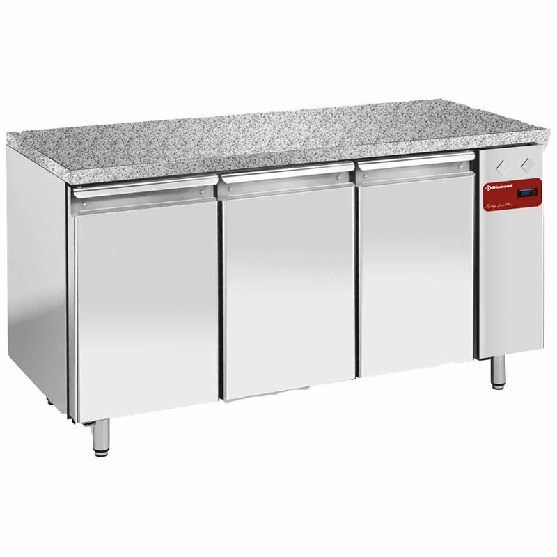 Table frig., vent.,3 portes EN 600x400 - Top en granit (Sans groupe) - Diamond - TPS3N/HG