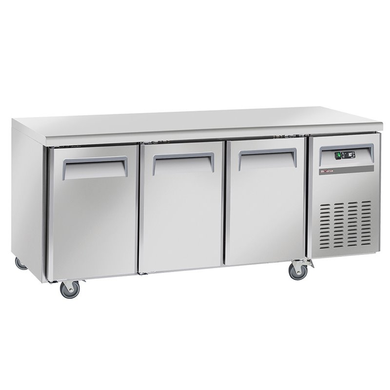Table frigorifique, ventil&eacute;, 3 portes GN 1/1, sur roues, 2 avec freins - Diamond - WR-GTN3-3N