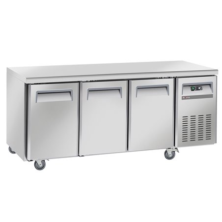 Table frigorifique, ventil&eacute;, 3 portes GN 1/1, sur roues, 2 avec freins - Diamond - WR-GTN3-3N