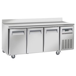 Table frigorifique, ventil&eacute;, 3 portes GN 1/1, avec dosseret, sur roues, 2 avec freins - Diamond - WR-GTN3-3ND