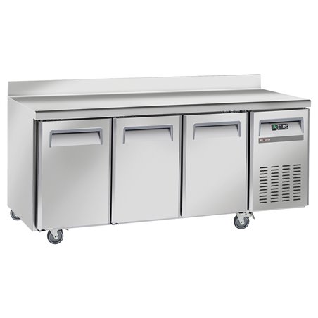 Table frigorifique, ventil&eacute;, 3 portes GN 1/1, avec dosseret, sur roues, 2 avec freins - Diamond - WR-GTN3-3ND