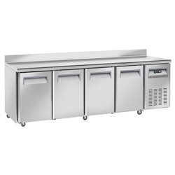 Table frigorifique, ventil&eacute;, 4 portes GN 1/1, avec dosseret, sur roues, 2 avec freins - Diamond - WR-GTN4-3ND