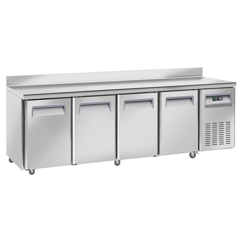 Table frigorifique, ventil&eacute;, 4 portes GN 1/1, avec dosseret, sur roues, 2 avec freins - Diamond - WR-GTN4-3ND