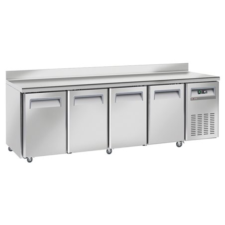 Table frigorifique, ventil&eacute;, 4 portes GN 1/1, avec dosseret, sur roues, 2 avec freins - Diamond - WR-GTN4-3ND