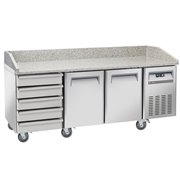 Table frigo pizzeria, 2 portes EN 600x400, 5 tiroirs neutres EN 600x400, sur roues, 2 avec freins - Diamond - WR-PZ20-52