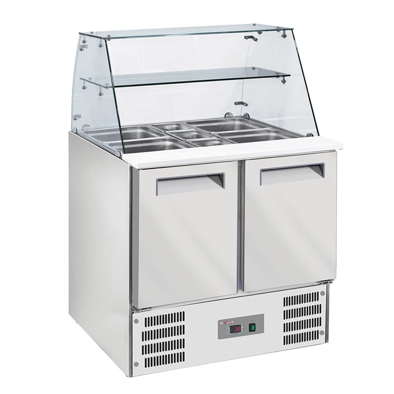 Saladette avec vitre bomb&eacute;e 2x GN1/1+3x GN 1/6-150 mm + r&eacute;serve 2 portes GN 1/1 - Diamond - WR-SAL6-L2