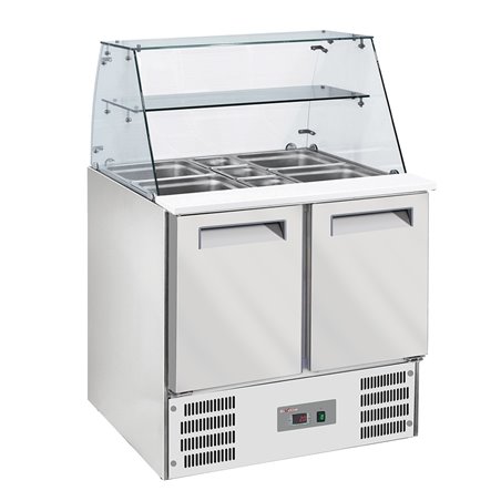 Saladette avec vitre bomb&eacute;e 2x GN1/1+3x GN 1/6-150 mm + r&eacute;serve 2 portes GN 1/1 - Diamond - WR-SAL6-L2