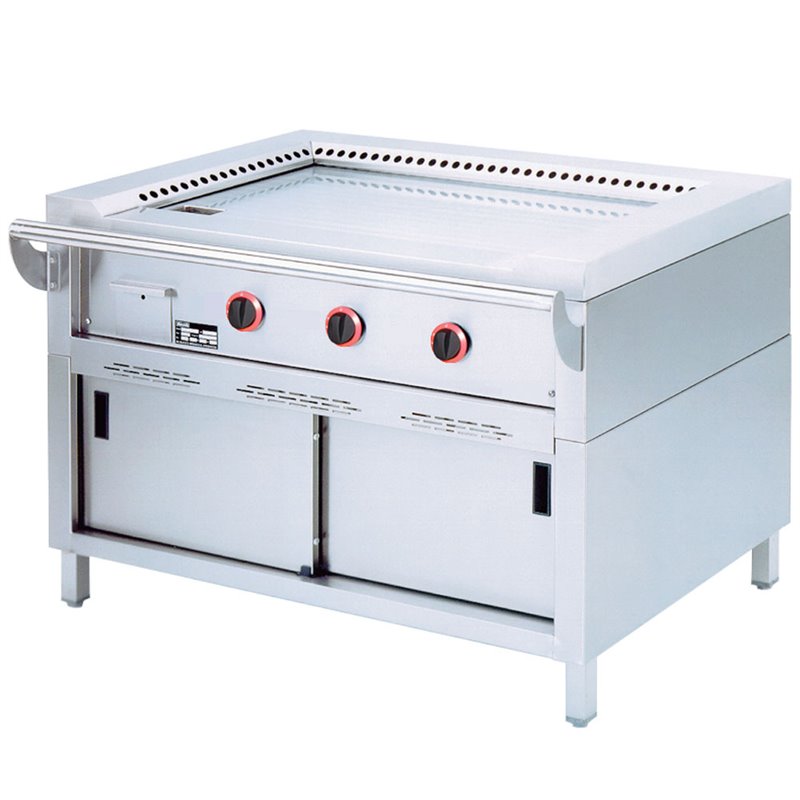 Plaque "Teppanyaki" gaz, 3 zones (3x 7 kW), sur armoire - Diamond - TPG3-15