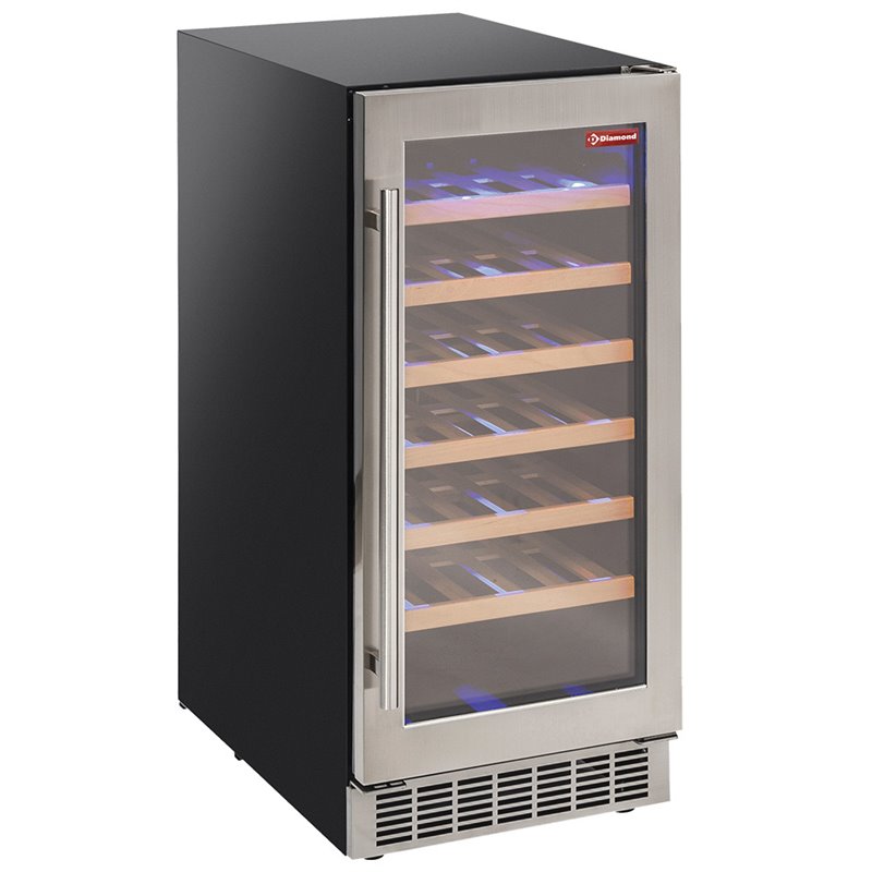 Vitrine cave &agrave; vins, ventil&eacute;e, porte en acier inox, 106 Lt - NOIRE - Diamond - WCB/12-T1