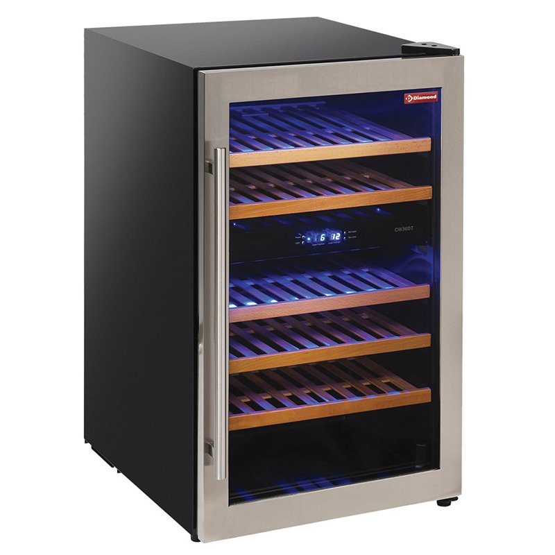 Vitrine cave &agrave; vins, ventil&eacute;e, porte en acier inox,140 Lt - 2 T&deg; - NOIRE - Diamond - WCB/16-T2