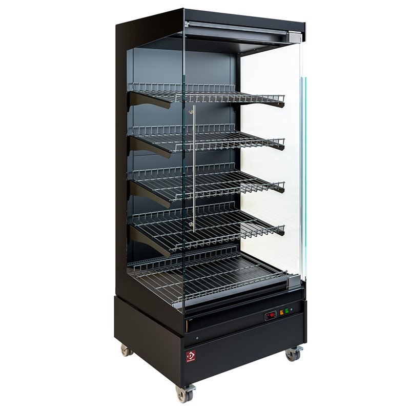 Vitrine chauffante,  libre-service, avec porte vitr&eacute;e, sur roues - FULL BLACK - Diamond - HAS08-G5