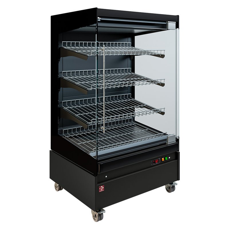 Vitrine chauffante,  libre-service, avec porte vitr&eacute;e, sur roues - FULL BLACK - Diamond - HAS08-P5