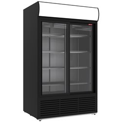 Vitrine ventil&eacute;e positive 1230 litres, caisson lumineux, 2 portes coulissantes - NOIRE - Diamond - DRK12-CB