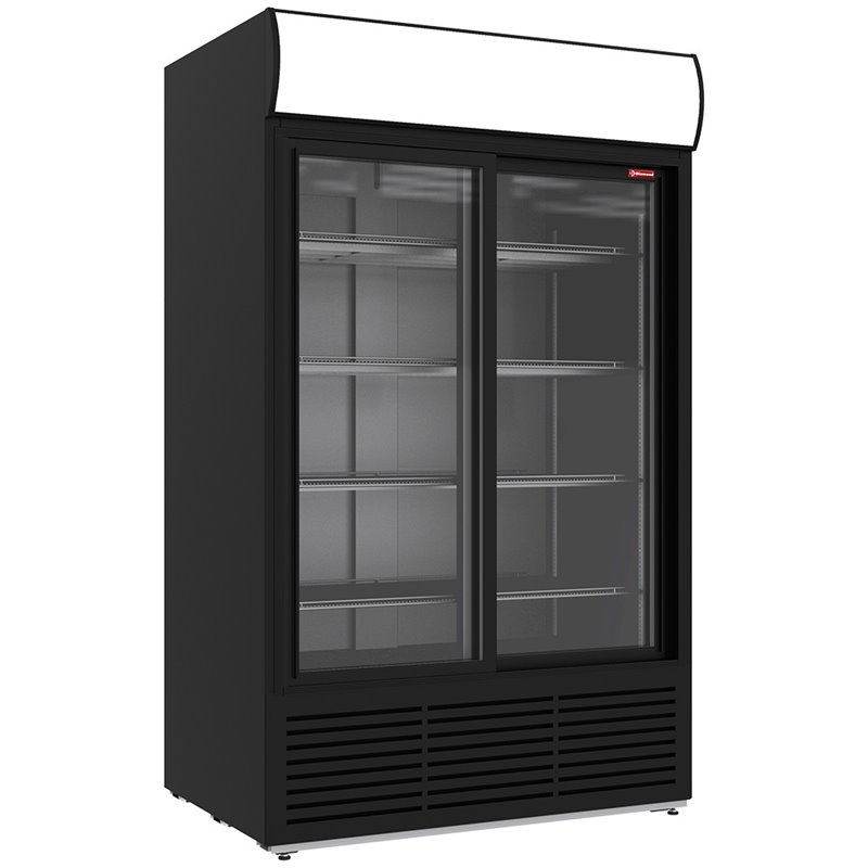 Vitrine ventil&eacute;e positive 1230 litres, caisson lumineux, 2 portes coulissantes - NOIRE - Diamond - DRK12-CB